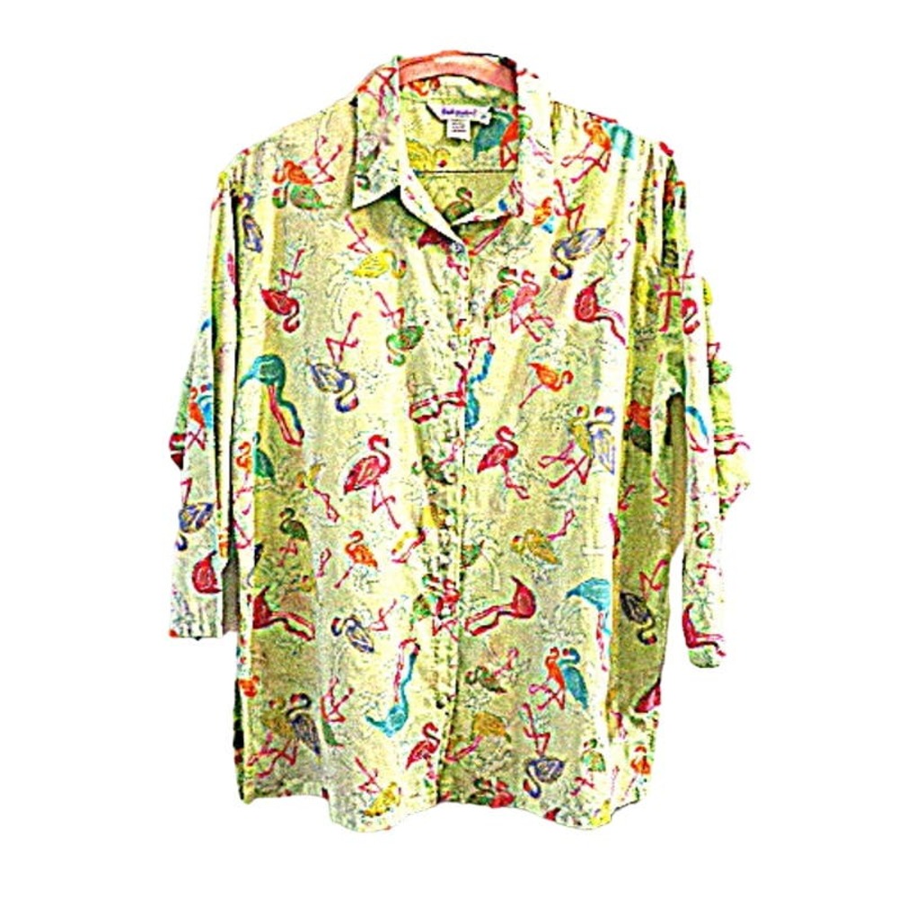 Fresh Produce Flamingo Print Cotton Tunic Shirt 1X